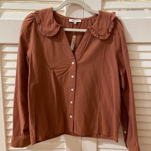 NET Madewell Pink Ruffle Collar Button-up Shirt - Picture 1 of 4